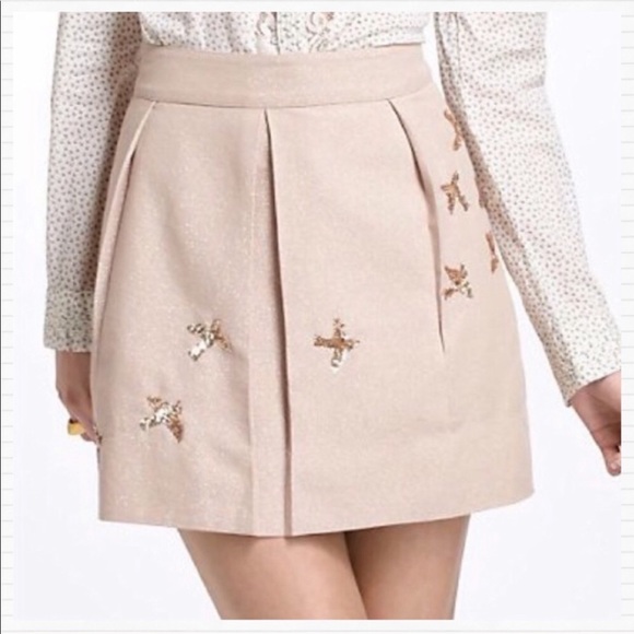 Anthropologie New Leif Notes Bird Sequin Pleated Printed Skirt 6 - Picture 4 of 9